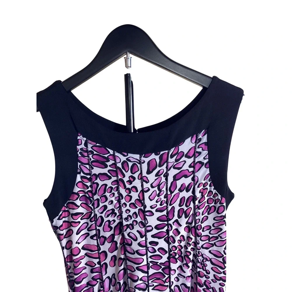 Lily Pink Purple Leopard Print‎ Sleeveless Shift Dress Black Trim Medium